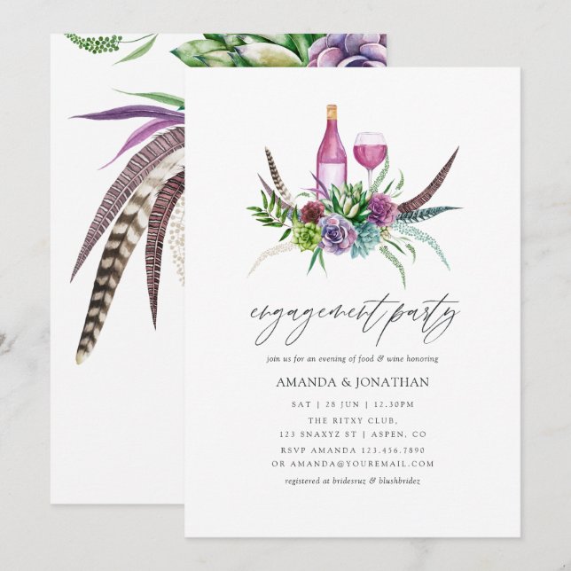 Mystical Succulent Engagement Party Wine Tasting Invitation (Front/Back)