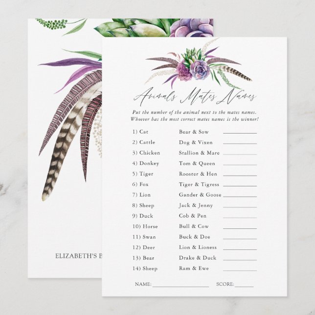 Mystical Succulents Bridal Shower Game Invitation (Front/Back)