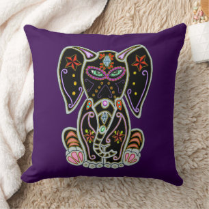 Mystical Sugar Skull Elephant Throw Pillow