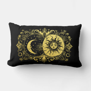 Mystical Sun and Moon in Gold Lumbar Pillow