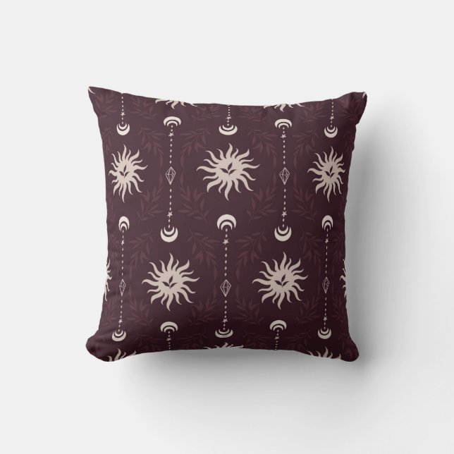 Mystical Sun and Moon Pattern Throw Pillow (Front)