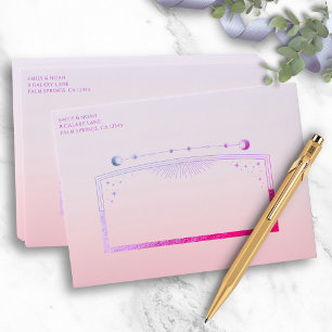 Mystical Sunset Pink Sun Moon Stars Wedding Envelope