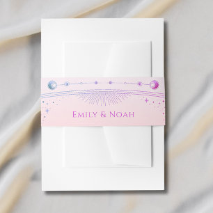 Mystical Sunset Pink Sun Moon Stars Wedding Invitation Belly Band