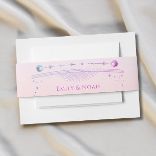 Mystical Sunset Pink Sun Moon Stars Wedding  Invitation Belly Band