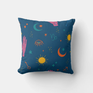 Mystical Symbols and Celestial Pattern Throw Pillow