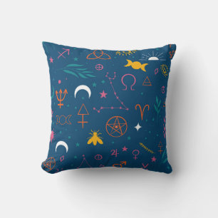 Mystical Symbols and Constellations Pattern Throw Pillow