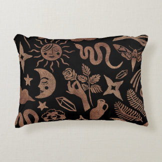 Mystical symbols: snake, sun, moon. accent pillow