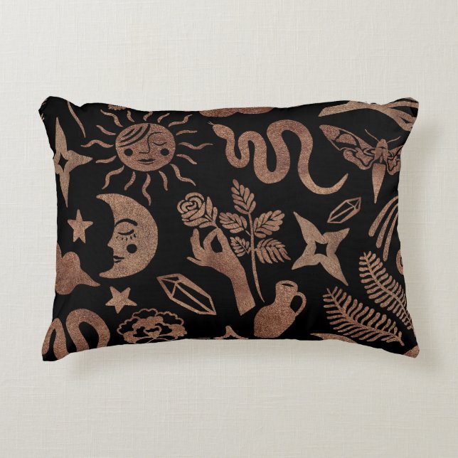 Mystical symbols: snake, sun, moon. accent pillow (Front)