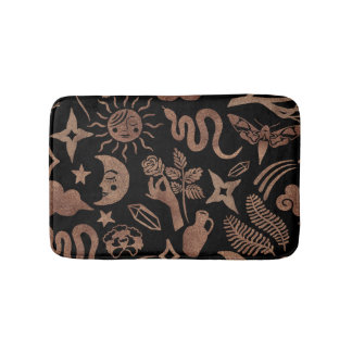 Mystical symbols: snake, sun, moon. bath mat