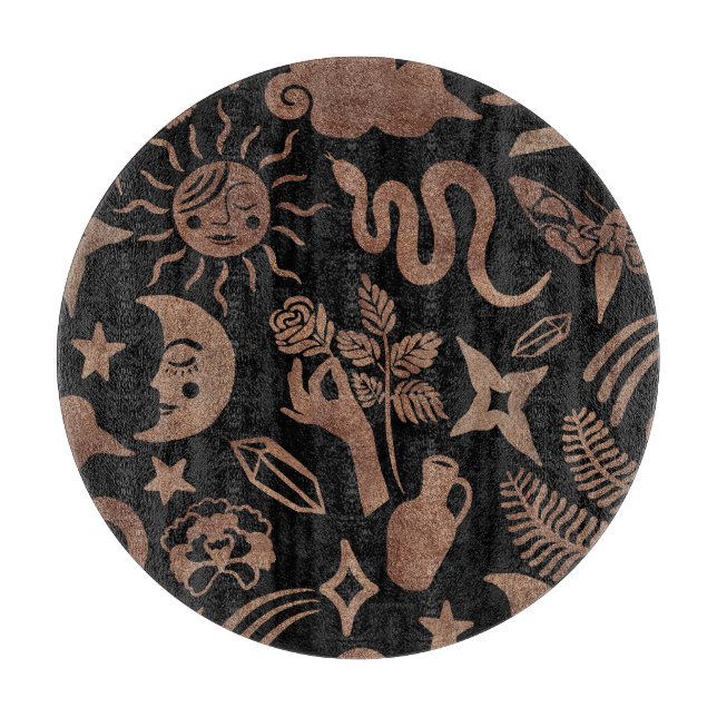 Mystical symbols: snake, sun, moon. cutting board (Front)