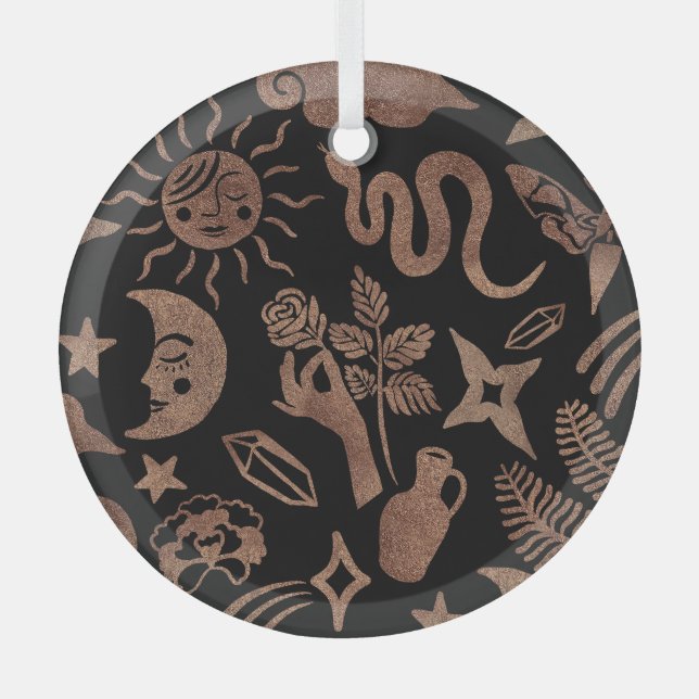 Mystical symbols: snake, sun, moon. glass ornament (Front)