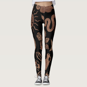 Mystical symbols: snake, sun, moon. leggings