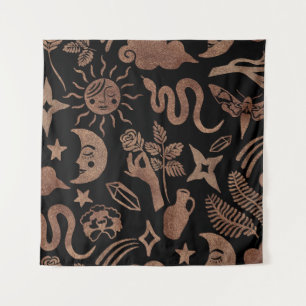 Mystical symbols: snake, sun, moon. tapestry