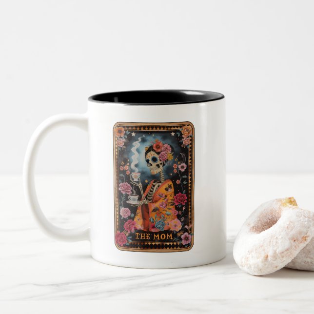 Mystical Tarot Card The Mom Fun Two-Tone Coffee Mug (With Donut)