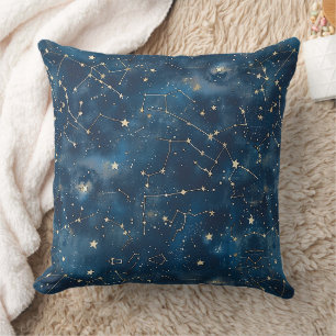 Mystical Teal Gold Cosmic Stars Nebula Throw Pillow