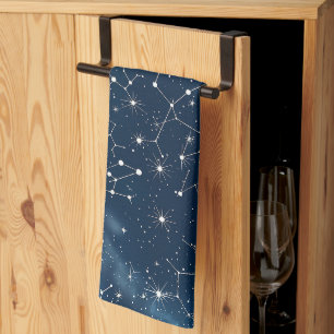 Mystical Teal White Cosmic Stars Nebula Kitchen Towel