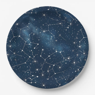 Mystical Teal White Cosmic Stars Nebula Paper Plate