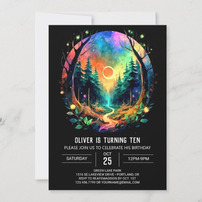 Mystical Timber Enchanted Birthday Invitation (Front)