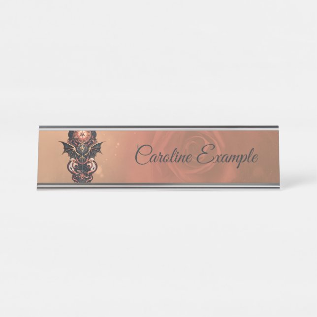 Mystical time travel with wings, steampunk watch.  desk name plate (Front)