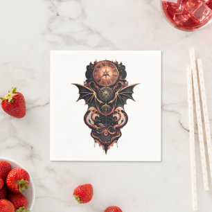 Mystical time travel with wings, steampunk watch. napkin