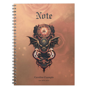 Mystical time travel with wings, steampunk watch. notebook