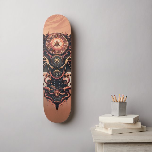Mystical time travel with wings, steampunk watch.  skateboard (Wall Art)