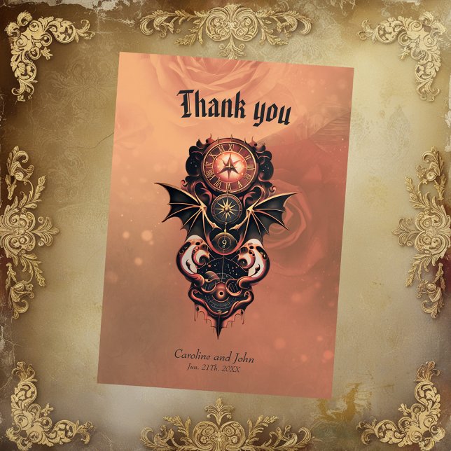 Mystical time travel with wings, steampunk watch.  thank you card (Creator Uploaded)