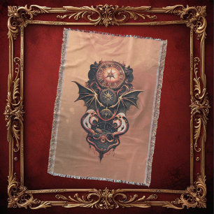 Mystical time travel with wings, steampunk watch. throw blanket