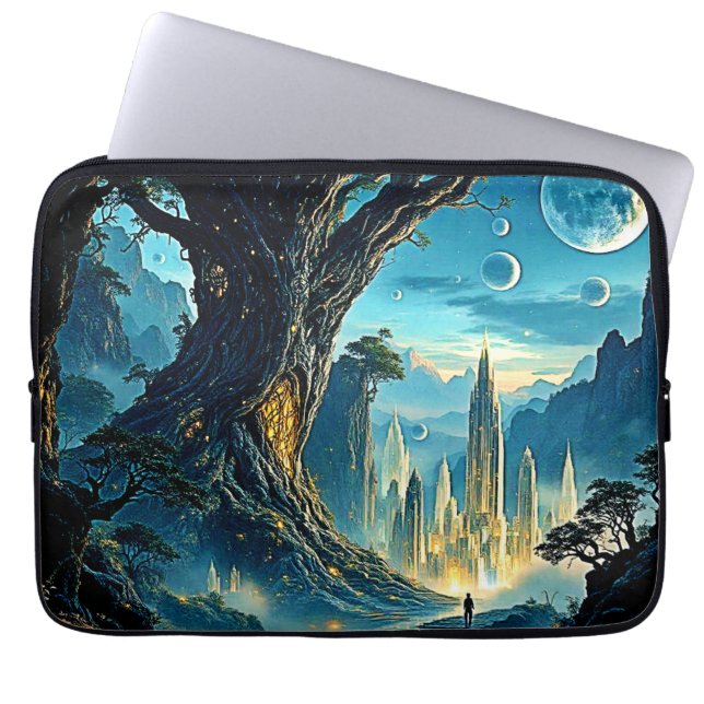 Mystical Tree City Dreamscape Laptop Sleeve (Front)