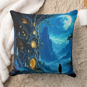 Mystical Tree Home Dreamscape Throw Pillow
