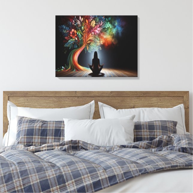 Mystical Tree & Meditation: Serenity & Harmony Canvas Print (Insitu(Bedroom))