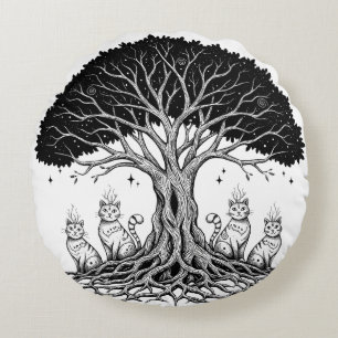 mystical tree of life round pillow