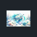 Mystical Underwater Sea Turtle Print<br><div class="desc">Enter the serene depths of an underwater paradise with our captivating sea turtle canvas art print. Exclusive to Do Tell A Belle. Embark on a mesmerizing visual journey as the sea turtle gracefully glides amidst whimsical underwater botanicals, painted in soothing pastel tones. Perfect for those longing to infuse their living...</div>