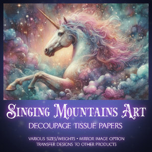 Mystical Unicorn In Clouds Fantasy Art Decoupage Tissue Paper
