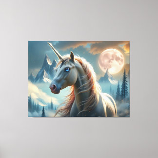 Mystical Unicorn in Enchanted Mountains Canvas Print