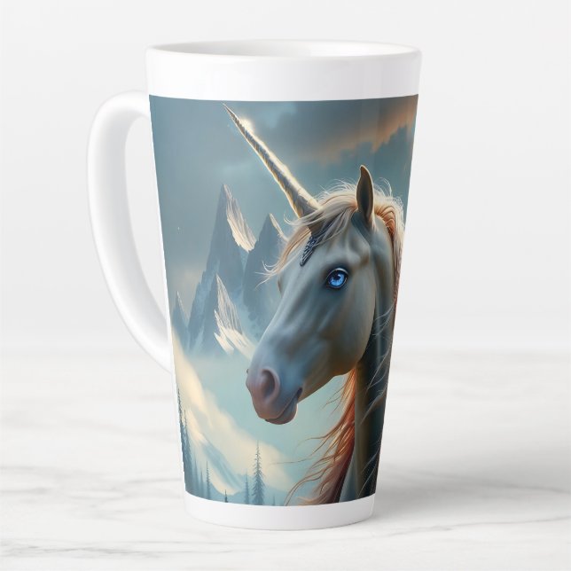 Mystical Unicorn in Enchanted Mountains Latte Mug (Left Angle)