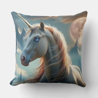 Mystical Unicorn in Enchanted Mountains Throw Pillow