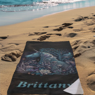 Mystical Unicorn - Personalized Fantasy Forest Beach Towel