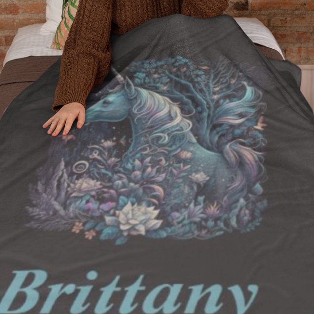 Mystical Unicorn - Personalized Fantasy Forest Fleece Blanket (Creator Uploaded)