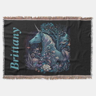 Mystical Unicorn - Personalized Fantasy Forest Throw Blanket