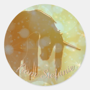 Mystical Unicorn Silhouette (misty yellow stars) Classic Round Sticker