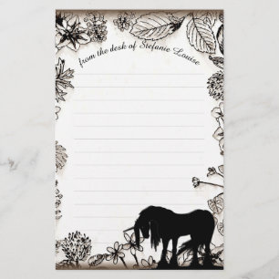 Mystical Unicorn w/lines (rustic leaves) Stationery