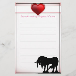 Mystical Unicorn w/lines (valentine heart) Stationery