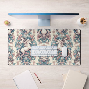 Mystical Victorian Unicorns: Enchanted Floral  Desk Mat
