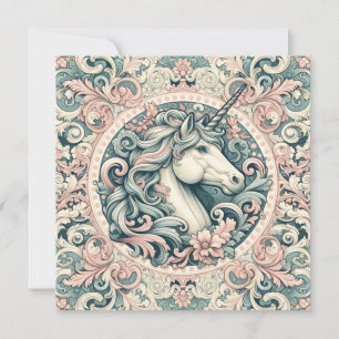 Mystical Victorian Unicorns: Enchanted Floral  Invitation