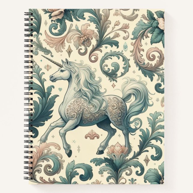 Mystical Victorian Unicorns: Enchanted Floral  Notebook (Front)