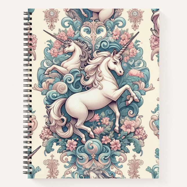 Mystical Victorian Unicorns: Enchanted Floral  Notebook (Front)