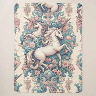 Mystical Victorian Unicorns: Enchanted Floral Sherpa Blanket