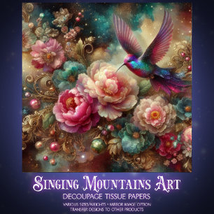 Mystical Vintage Florals Hummingbird Decoupage Tissue Paper