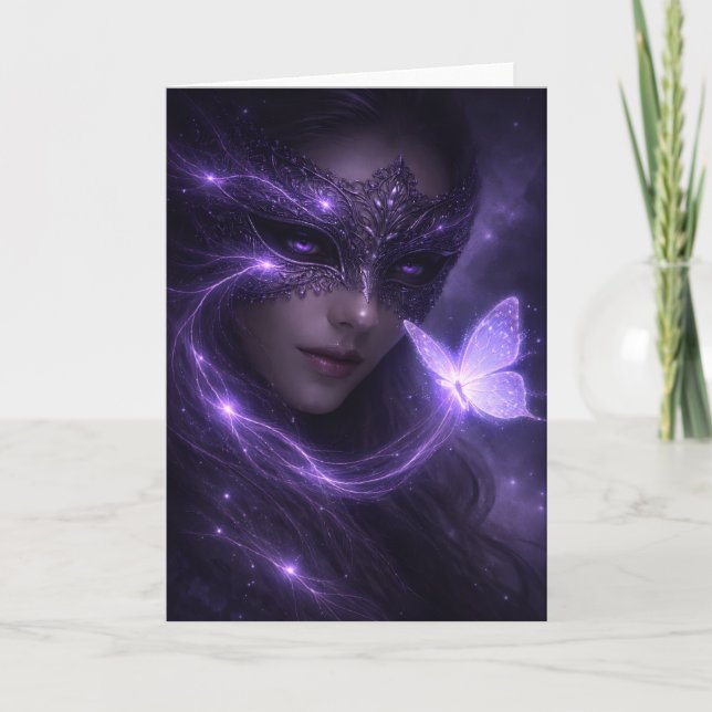 Mystical Violet Masquerade Butterfly Fantasy Card (Front)